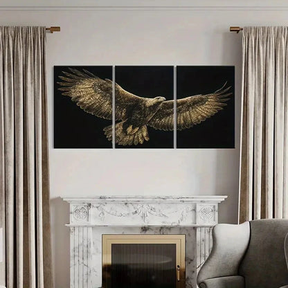 3pcs Eagle Art Golden Wings Wildlife Decor Metal Print Ready to Hang Art