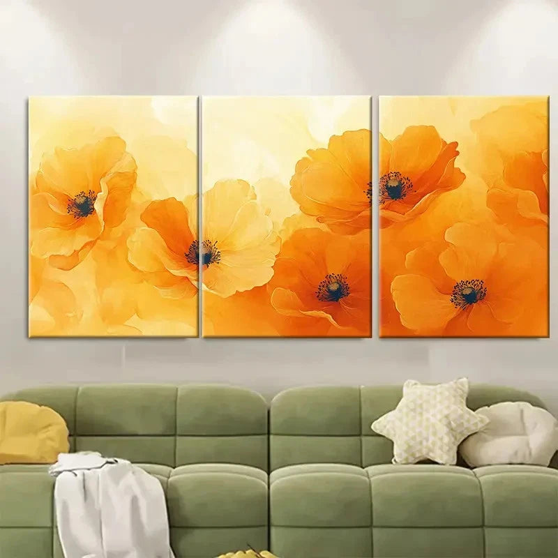 3pcs Beautiful Yellow Orange Abstract Floral R Wall Art Set Canvas Framed 60x90cm - High Quality Print 100% Australian Made Wall Canvas Ready to Hang