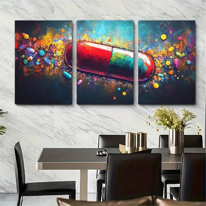 3pcs Colorful Capsule Design with Multicolored Metal Print Ready to Hang Art
