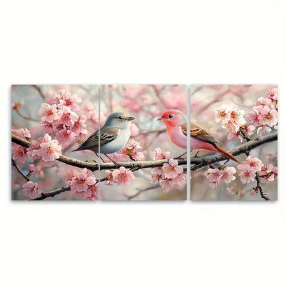 3pcs Pink Birds Cherry Blossom Butterflies Metal Print Ready to Hang Art