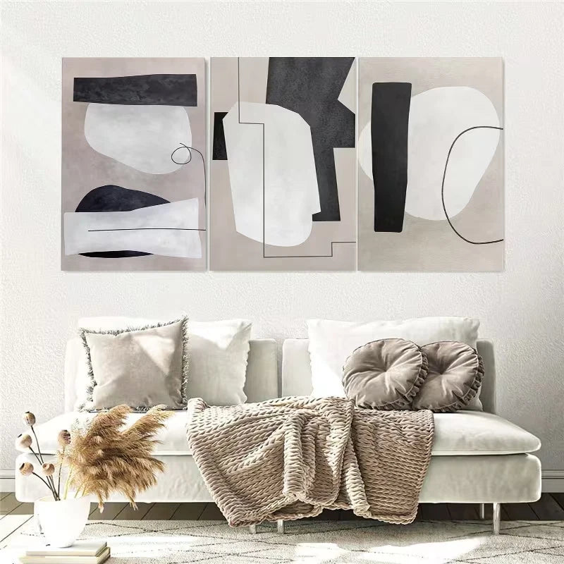 3pcs Modern Abstract Black White Gray Wall Art Set Canvas Framed 40x60cm – High Quality Print 100% Australian Made Wall Canvas Ready to Hang
