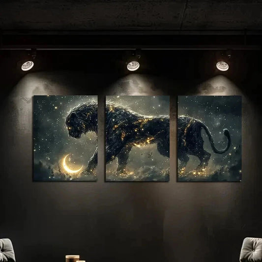 3pcs Stunning Lion Design with Starry Night Sky Wall Art Set Canvas Framed 40x60cm - High Quality Print 100% Australian Made Wall Canvas Ready to Hang