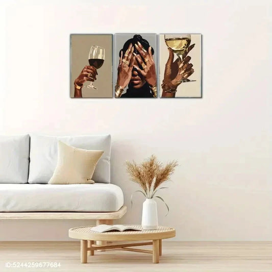 3pcs African American Art Exquisite Female Metal Print Ready to Hang Art