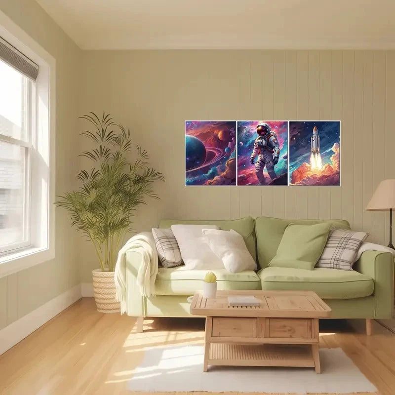 3pcs Outer Space Themes Astronauts Planets Metal Print Ready to Hang Art