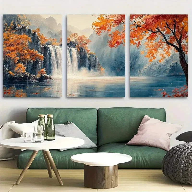 3pcs Watercolor Beautiful Waterfalls Metal Print Ready to Hang Art