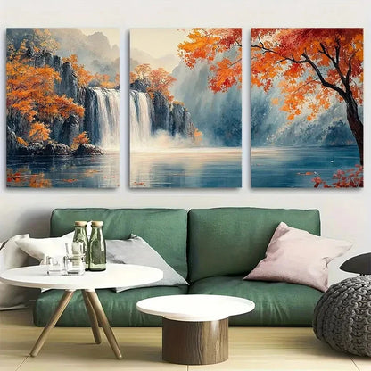 3pcs Watercolor Beautiful Waterfalls Metal Print Ready to Hang Art