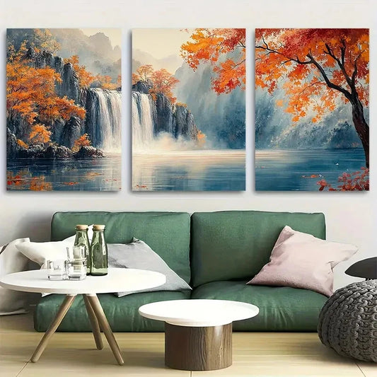3pcs Watercolor Beautiful Waterfalls Metal Print Ready to Hang Art