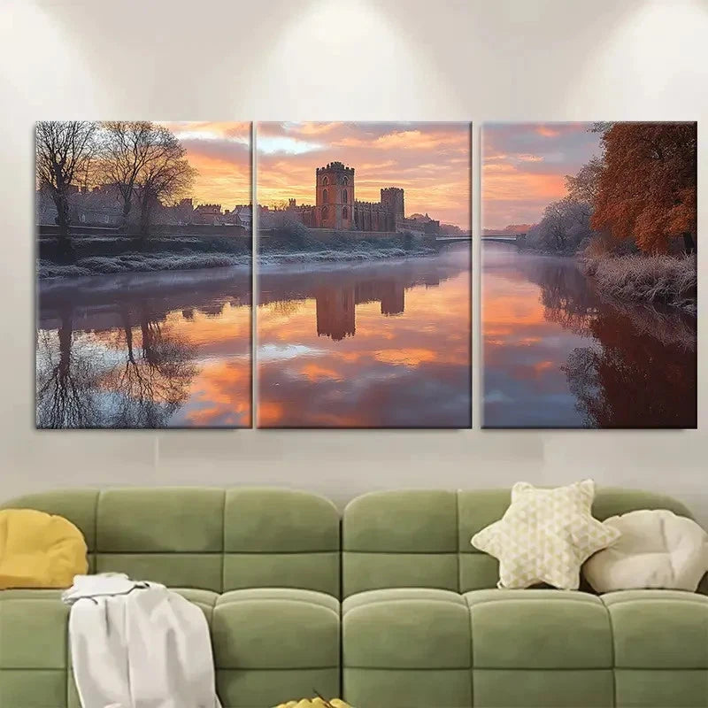 3pcs Durham Cathedral Castle RI Wall Art Set Canvas Framed 40x60cm - High Quality Print 100% Australian Made Wall Canvas Ready to Hang