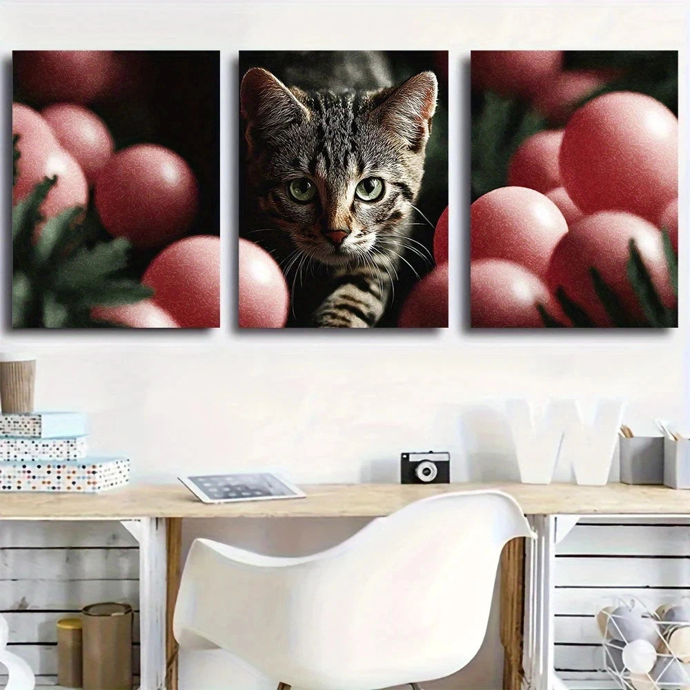 3pcs Charming Ocicat Kitten Green Eyes Metal Print Ready to Hang Art