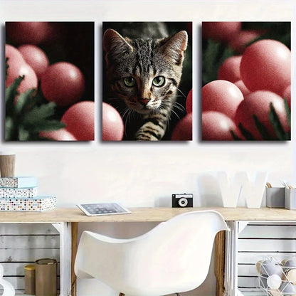 3pcs Charming Ocicat Kitten Green Eyes Metal Print Ready to Hang Art