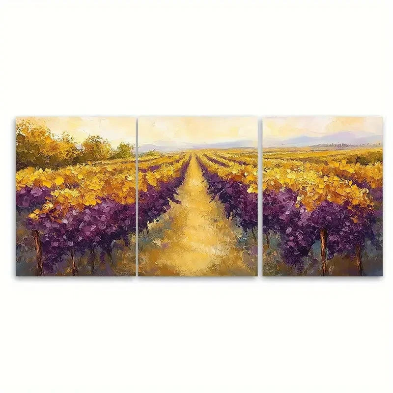 3pcs Plum Purple Goldenrod Yellow Sage Green Wall Art Set Canvas Framed 40x60cm - High Quality Print 100% Australian Made Wall Canvas Ready to Hang