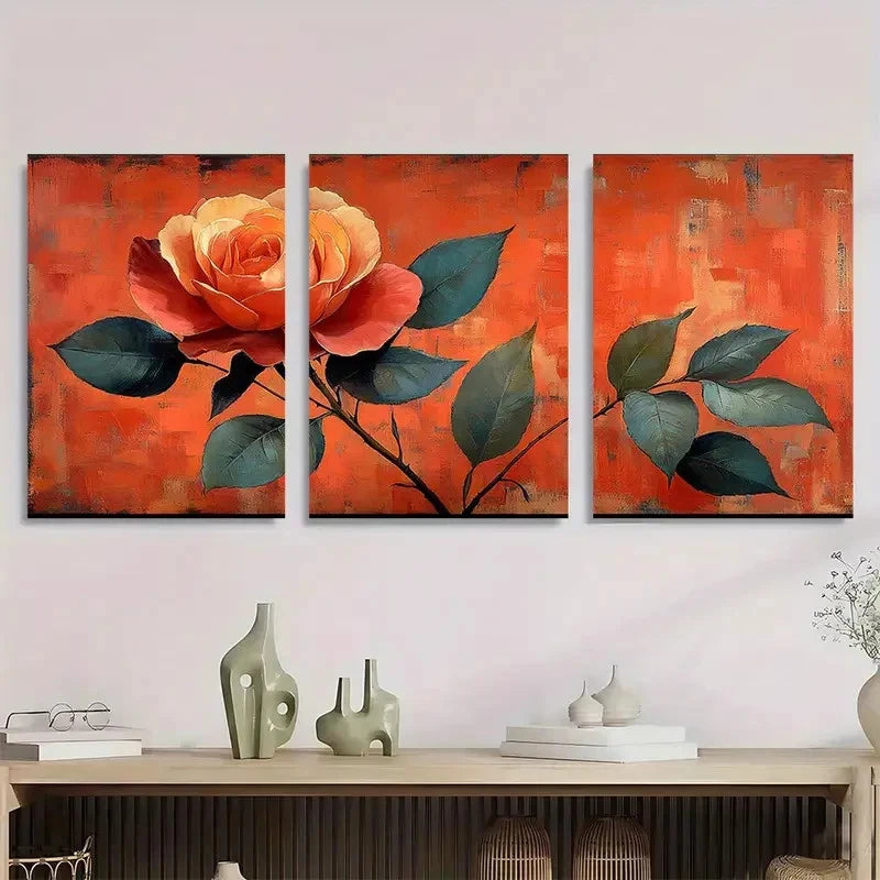3pcs Vintage Rose By Emile Bernard Perfect Wall Art Set Canvas Framed 40x60cm - High Quality Print 100% Australian Made Wall Canvas Ready to Hang