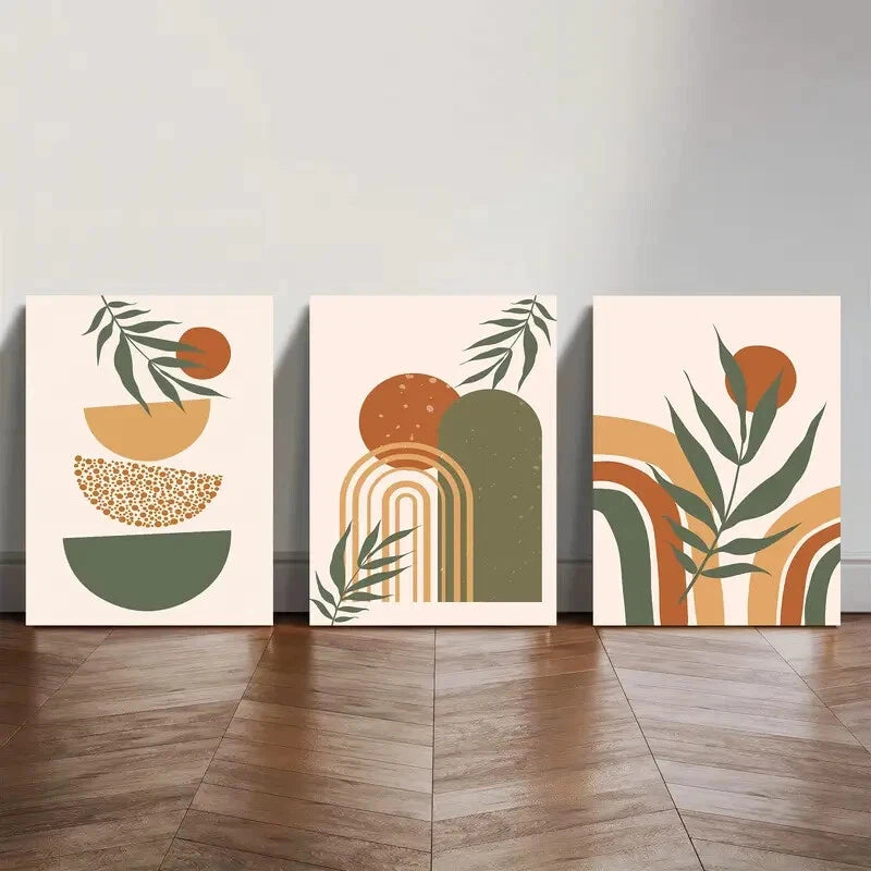 3pcs Mid Century Art Prints Boho Abstract Wall Metal Print Ready to Hang Art