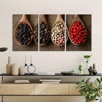 3pcs Four Types of Pepper on Kitchen Metal Print Ready to Hang Art