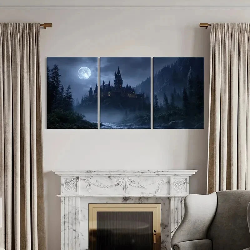 3pcs Gothic Architecture Dark Forest Mysterious Metal Print Ready to Hang Art
