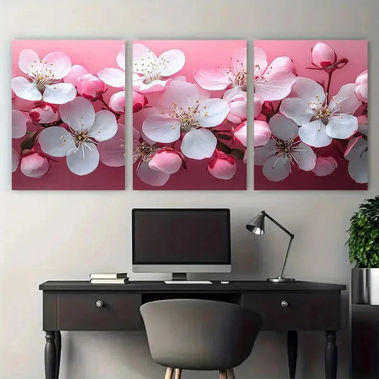 3pcs Delicate Pink White Blossom Bouquet Metal Print Ready to Hang Art