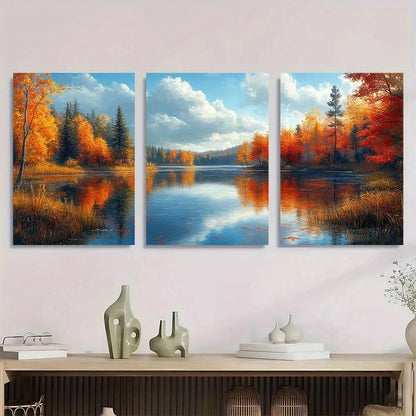 3pcs Lake Reflection Scenery White Clouds Metal Print Ready to Hang Art