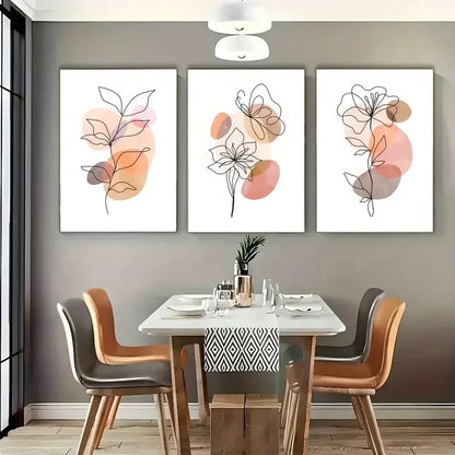 3pcs Featuring Abstract Floral Line Art Metal Print Ready to Hang Art
