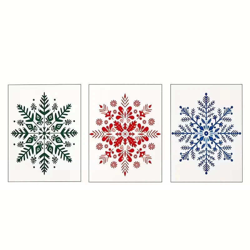 3pcs Red, Green & Blue Snowflake  Wall Art Set Canvas Framed 60x90cm - High Quality Print 100% Australian Made Wall Canvas Ready to Hang