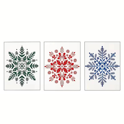 3pcs Red, Green & Blue Snowflake  Wall Art Set Canvas Framed 60x90cm - High Quality Print 100% Australian Made Wall Canvas Ready to Hang