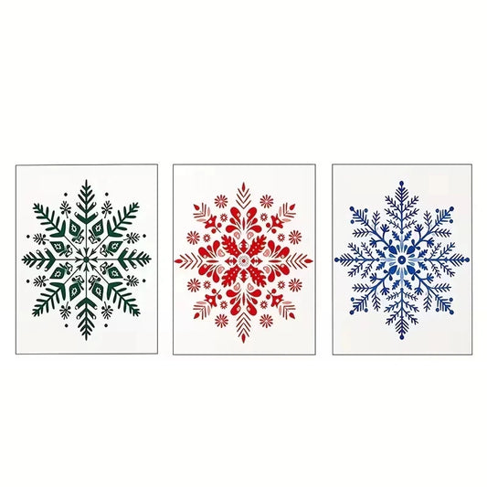 3pcs Red, Green & Blue Snowflake  Wall Art Set Canvas Framed 60x90cm - High Quality Print 100% Australian Made Wall Canvas Ready to Hang