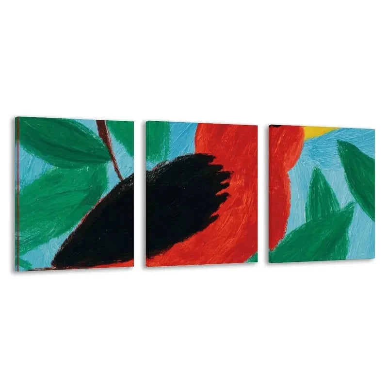 3pcs Red Bird with Black Wings & Yellow Beak  Wall Art Set Canvas Framed 60x90cm - High Quality Print 100% Australian Made Wall Canvas Ready to Hang