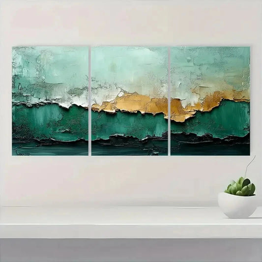 3pcs Abstract Green & Grey Minimalist Wabi Sabi Metal Print Ready to Hang Art
