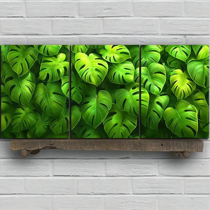 3pcs Light Green Plants Under The Sunshine Metal Print Ready to Hang Art