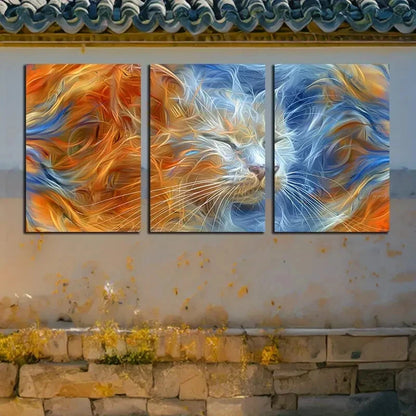 3pcs Vibrant cat Abstract Illustration Metal Print Ready to Hang Art