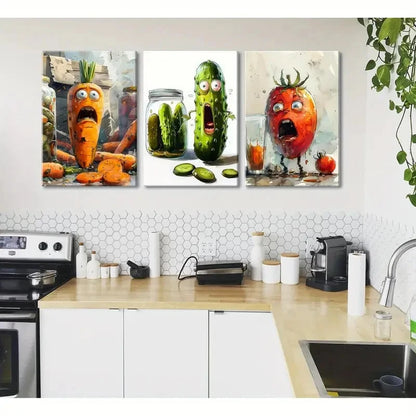 3pcs Whimsical Pickle Cool Vegetable Food Metal Print Ready to Hang Art