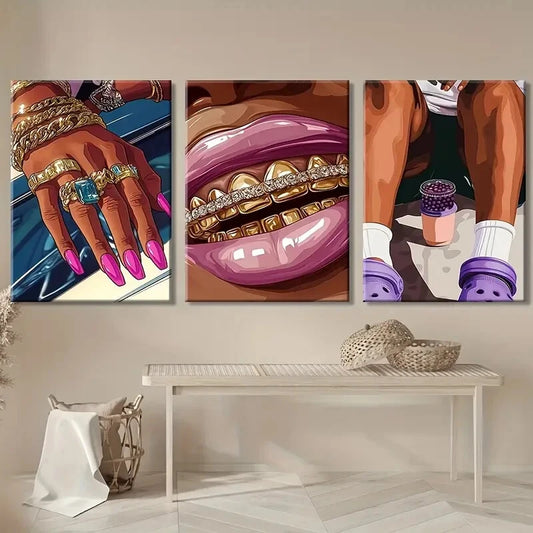 3pcs Vibrant Wildflower & Bookshelf Metal Print Ready to Hang Art