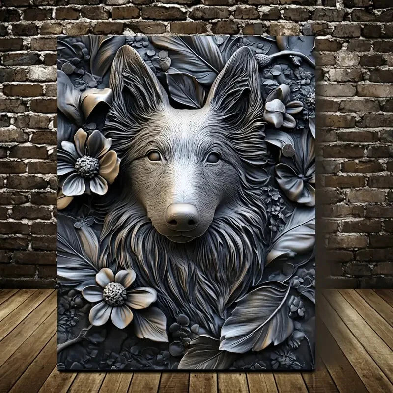 Featuring a Collie Among Blooming Flowers Painting 40x60cm Metal Print Ready to Hang