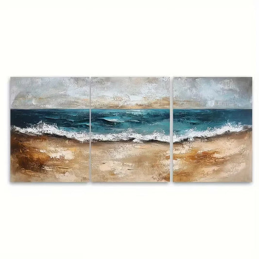 3pcs Earth Tone Textured Abstract Oil Painting Metal Print Ready to Hang Art