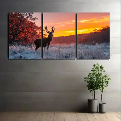 3pcs Deer with Antlers in Forest Light Painting Metal Print Ready to Hang Art