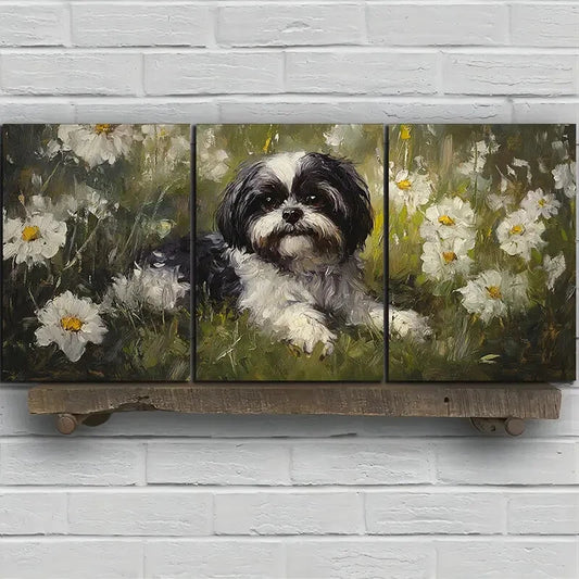 3pcs Featuring Dogs on The Grass Metal Print Ready to Hang Art