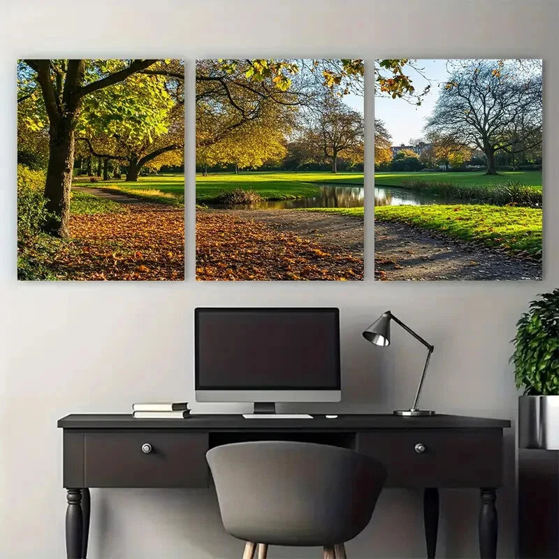 3pcs Kelsey Park London Tranquil Park Scene Metal Print Ready to Hang Art