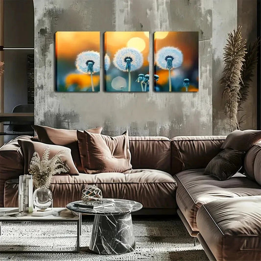 3pcs Three Full Dandelions Simple Perfect Wall Art Set Canvas Framed 40x60cm - High Quality Print 100% Australian Made Wall Canvas Ready to Hang