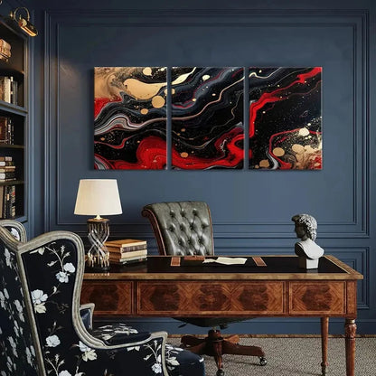 3pcs Abstract Art Red Black Golden Poster Metal Print Ready to Hang Art