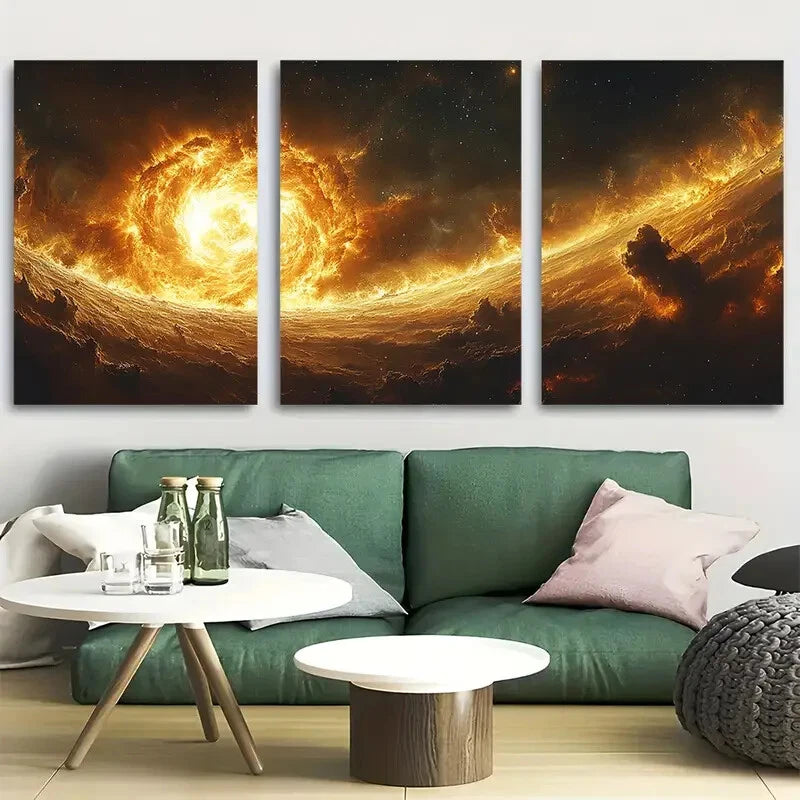 3pcs Galaxy Collision In Universe Design Metal Print Ready to Hang Art