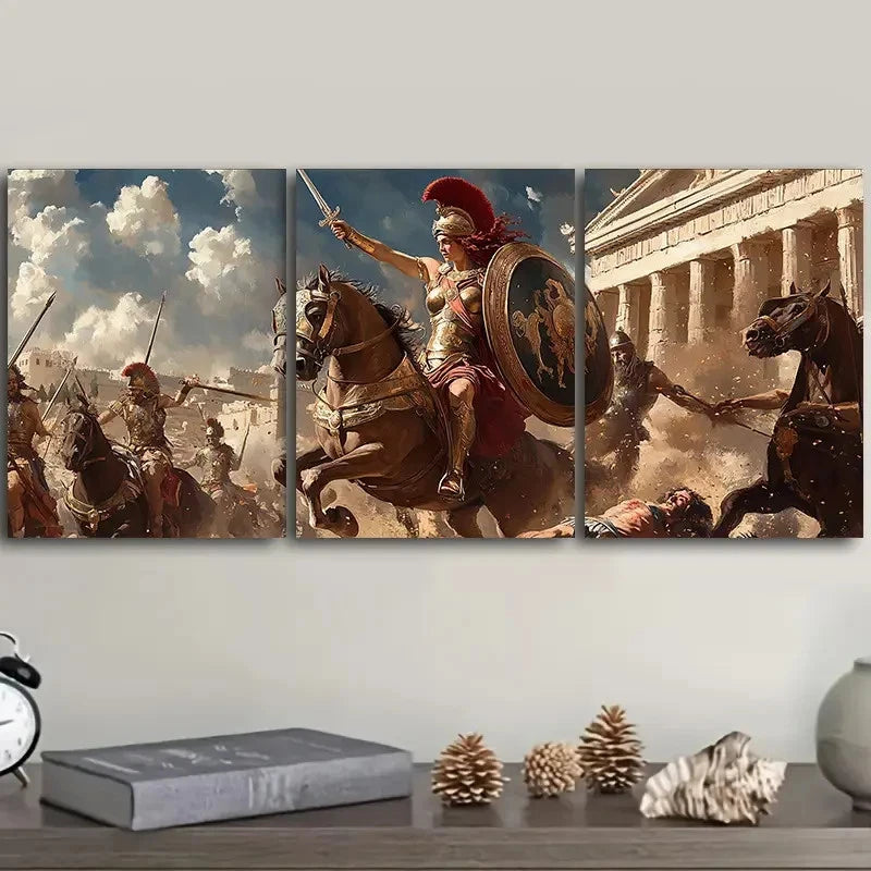 3pcs Ancient Roman Soldier Scene Metal Print Ready to Hang Art