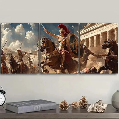 3pcs Ancient Roman Soldier Scene Metal Print Ready to Hang Art