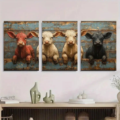 3pcs Rustic Farm Animal Modern Farmhouse Metal Print Ready to Hang Art