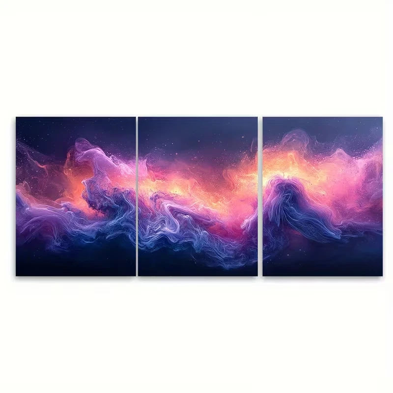 3pcs Dark Purple Violet Ink Abstract Metal Print Ready to Hang Art