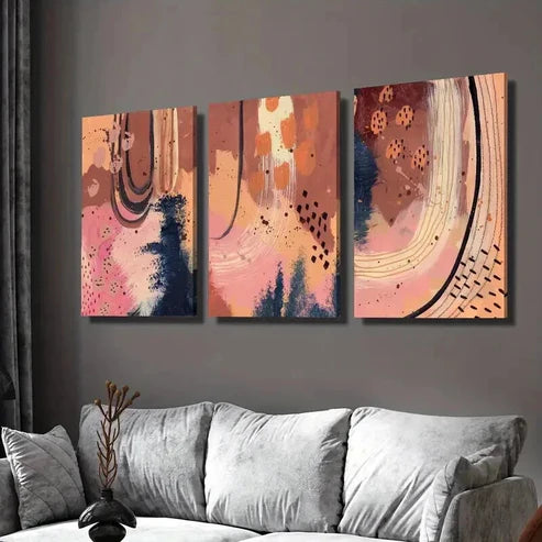 3pcs Orange & Pink Earth Tone Linear Design Wall Art Set Canvas Unframed - High Quality Print 100% Australian Made Wall Canvas
