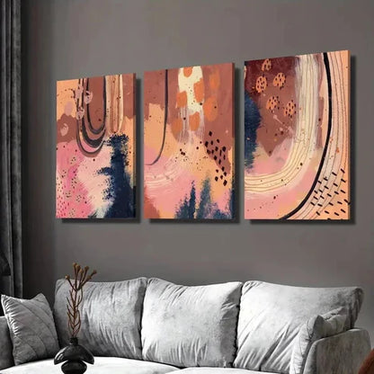 3pcs Orange & Pink Earth Tone Linear Design Wall Art Set Canvas Unframed - High Quality Print 100% Australian Made Wall Canvas