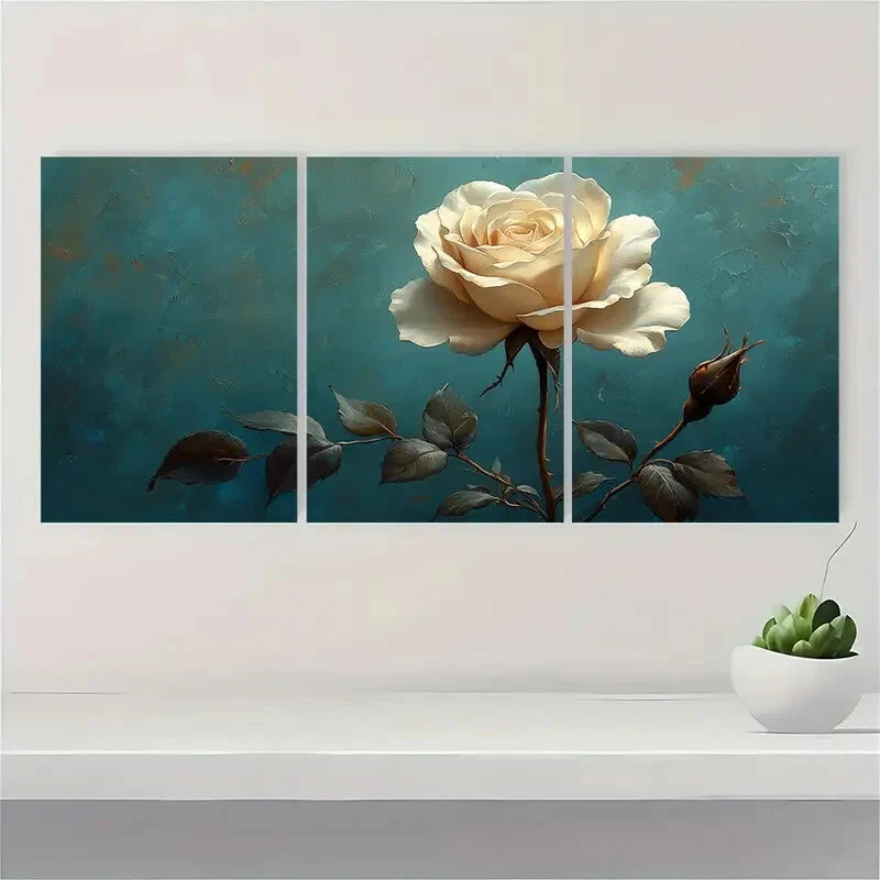 3pcs White Rose Flower Art Rose Painting Print Metal Print Ready to Hang Art