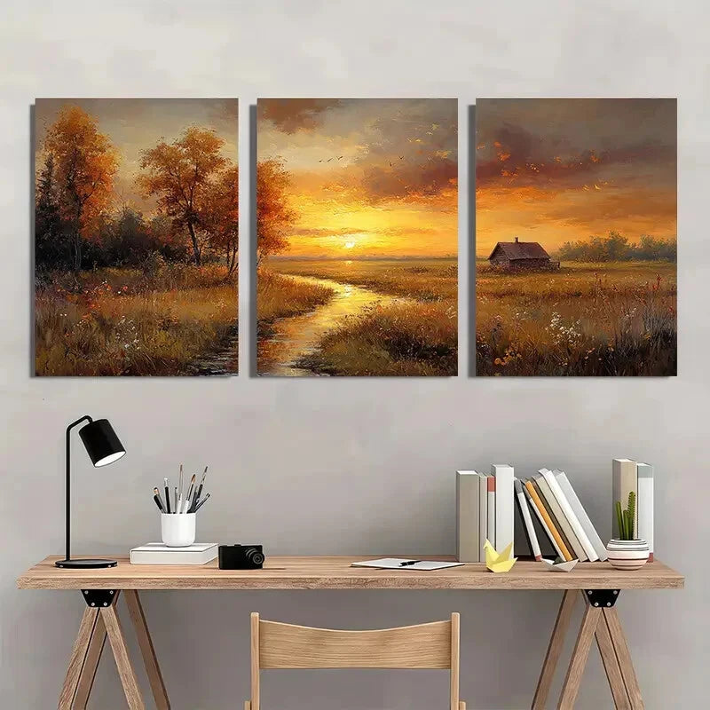 3pcs Classic Golden Yellow & Warm Earthy Tones Metal Print Ready to Hang Art