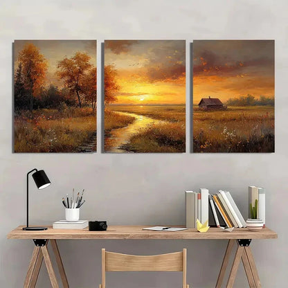 3pcs Classic Golden Yellow & Warm Earthy Tones Metal Print Ready to Hang Art