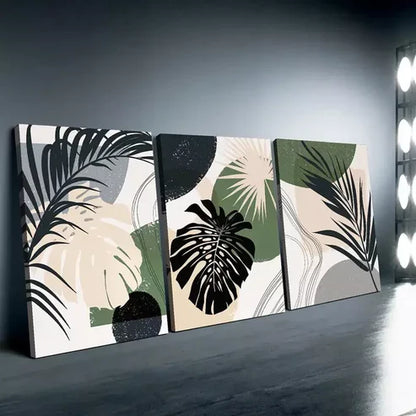 3pcs Bohemian Abstract Monstera Leaf Wall Art Canvas Unframed - High Quality Print 100% Australian Made Wall Canvas