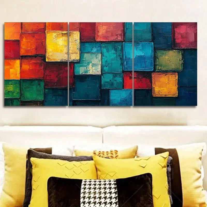 3pcs Color Cube Wall Art Painting Metal Print Ready to Hang Art